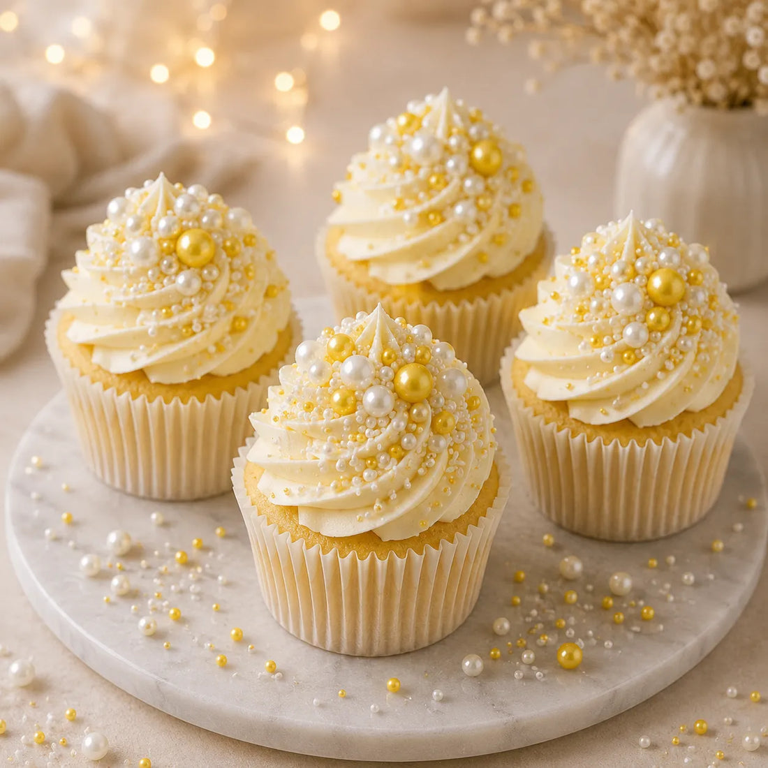 Déco Comestible Gâteau Blanc et Doré Design
