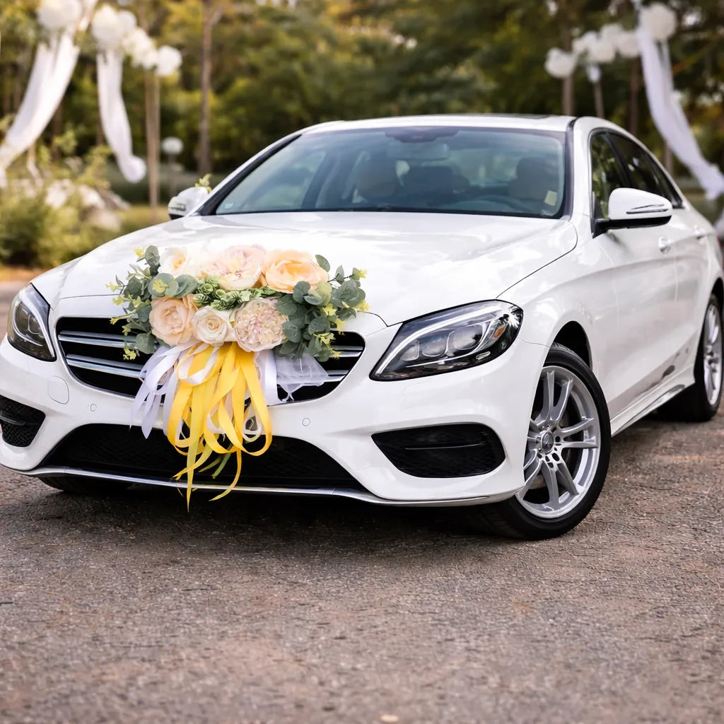 Déco Fleurs Jaune Voiture Mariage sublime