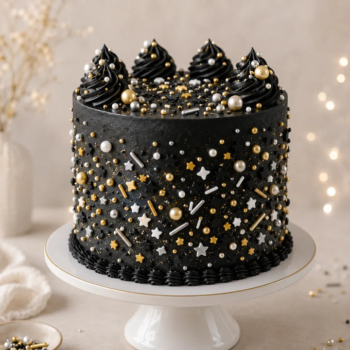 Déco Gâteau Comestible Noir et Doré 