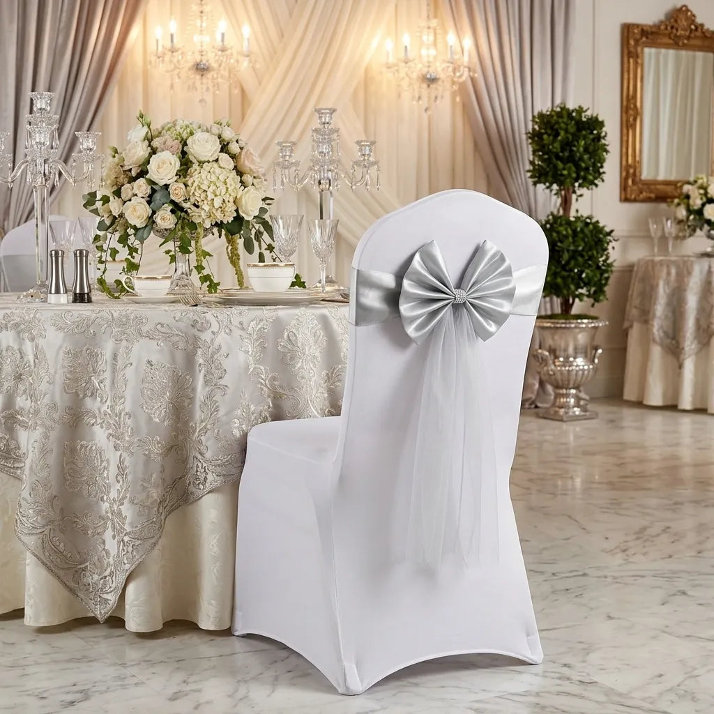 Déco de Chaise Mariage Noeud Argenté Minimaliste