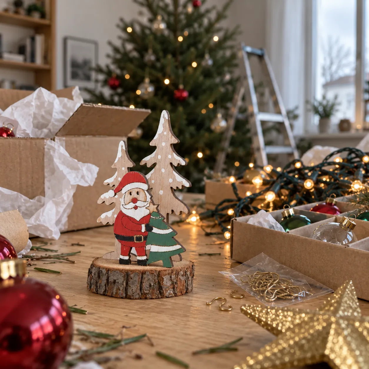 Déco de Table Père Noël en Bois Design