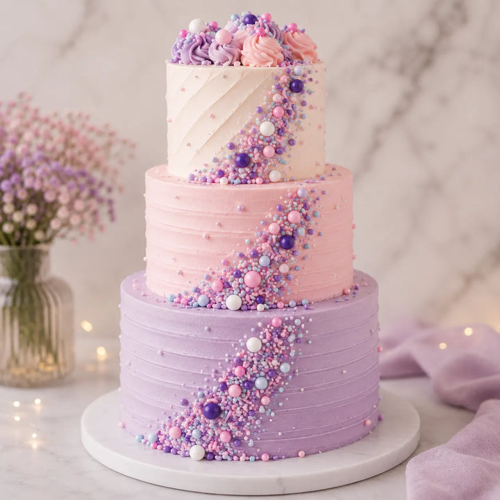 Décoration Gâteau Sucrée Rose et Violet 