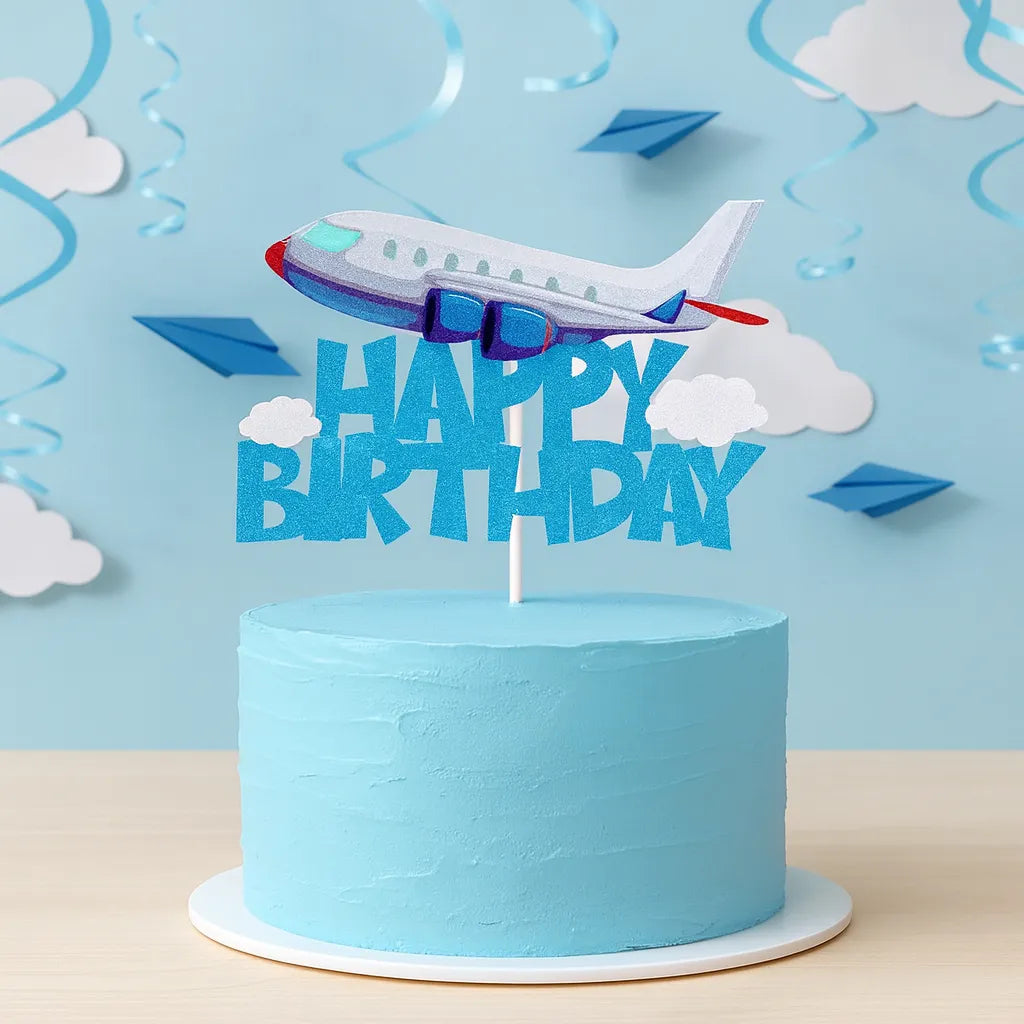 Décoration Happy Birthday Avion Bleu