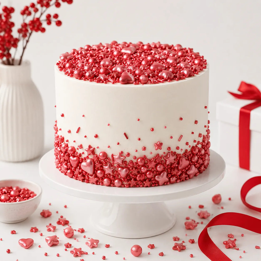 Décoration de Gâteau Rouge en Sucre Festive