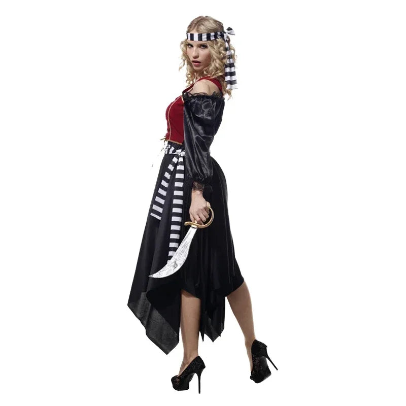 Déguisement Femme Pirate Noir et Rouge Design

