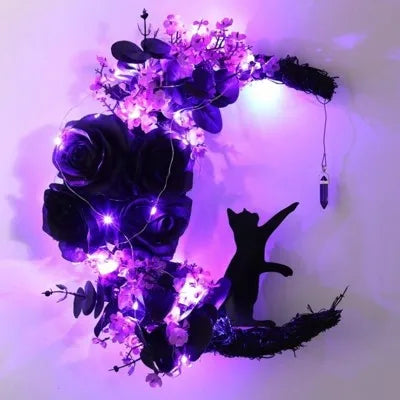 Demi-Couronne Halloween LED Rose et Chat Fluorescent