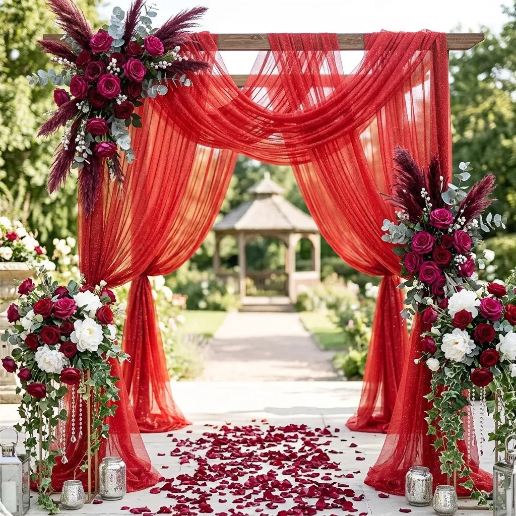 Drapé Arche Mariage Rouge en Organza Aérien