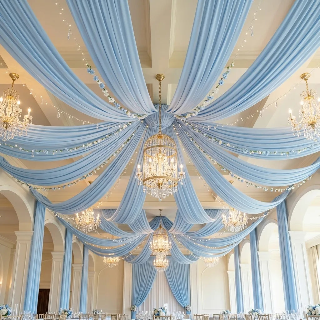Drapé Plafond Mariage Bleu Minimaliste