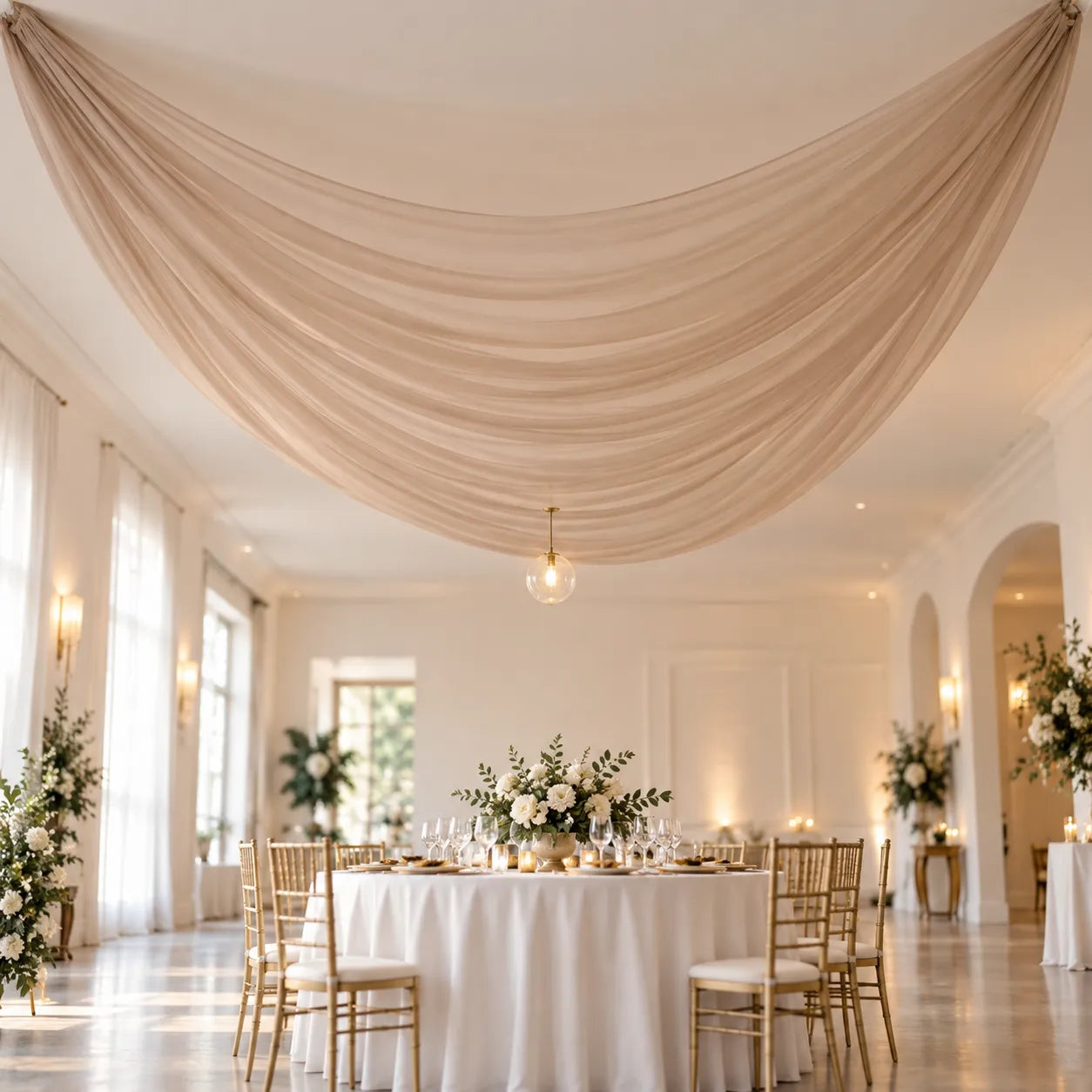 Drapé Plafond Mariage Marron Clair Design