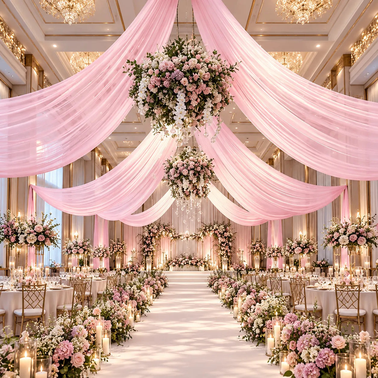 Drapé  Plafond Mariage Rose en Satin chic