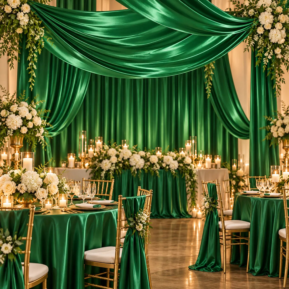 Drapé Plafond Mariage Vert Satiné chic