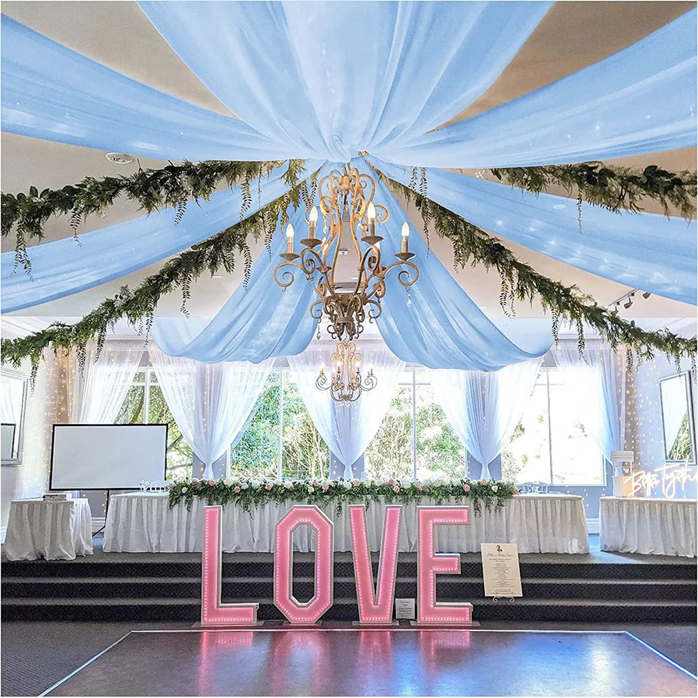 Drapé Satiné Bleu pou Plafond Mariage