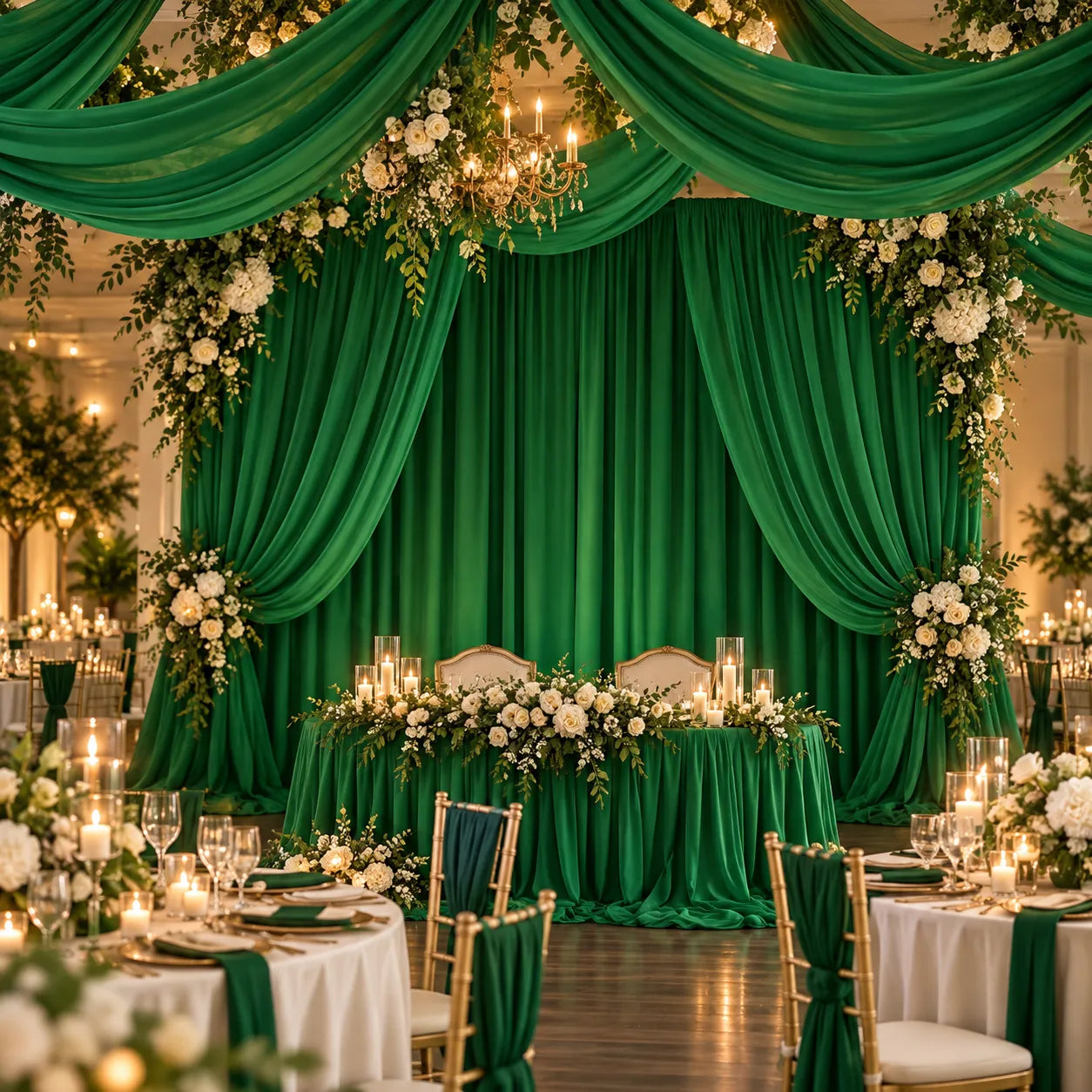 Drapé Vert Double Couche Plafond Mariage original