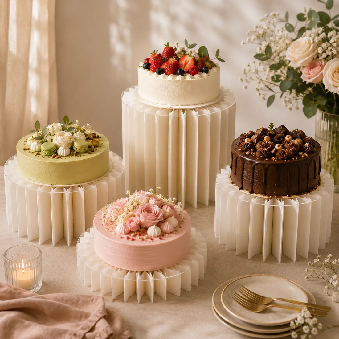 Ensemble De Présentoir à Gâteau En Carton Blanc