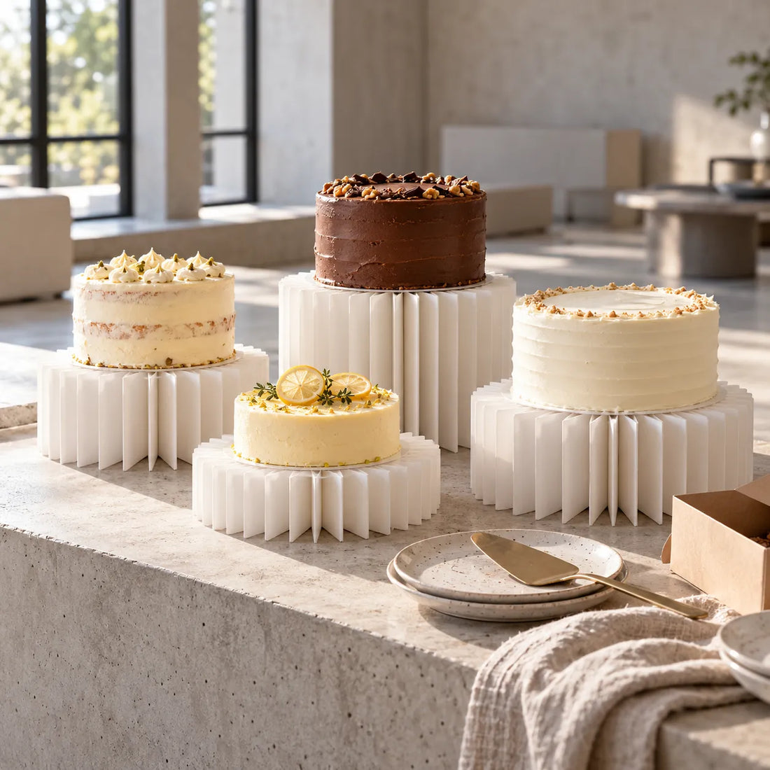 Ensemble De Présentoir à Gâteau En Carton Blanc Neutre