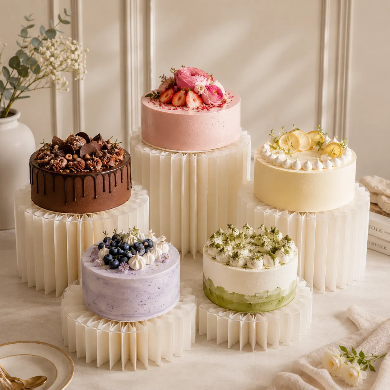 Ensemble De Présentoir à Gâteau En Carton Blanc sobre
