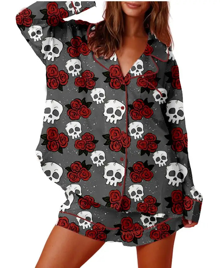 Ensemble Pyjama Squelette Rose Rouge Halloween