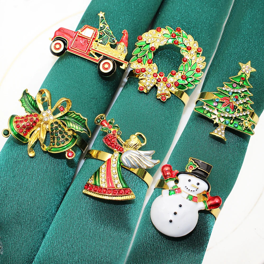 Ensemble de 6 Anneaux de Serviettes Noël en Métal 