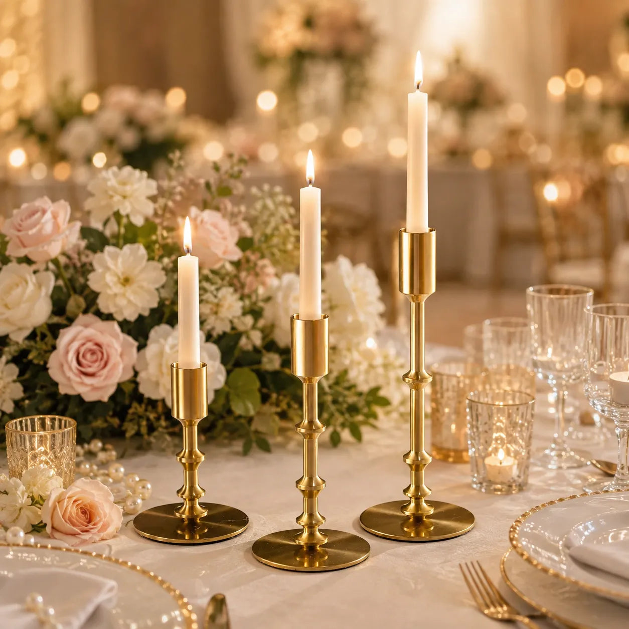 Ensemble de Bougeoirs Dorés Mariage luxe