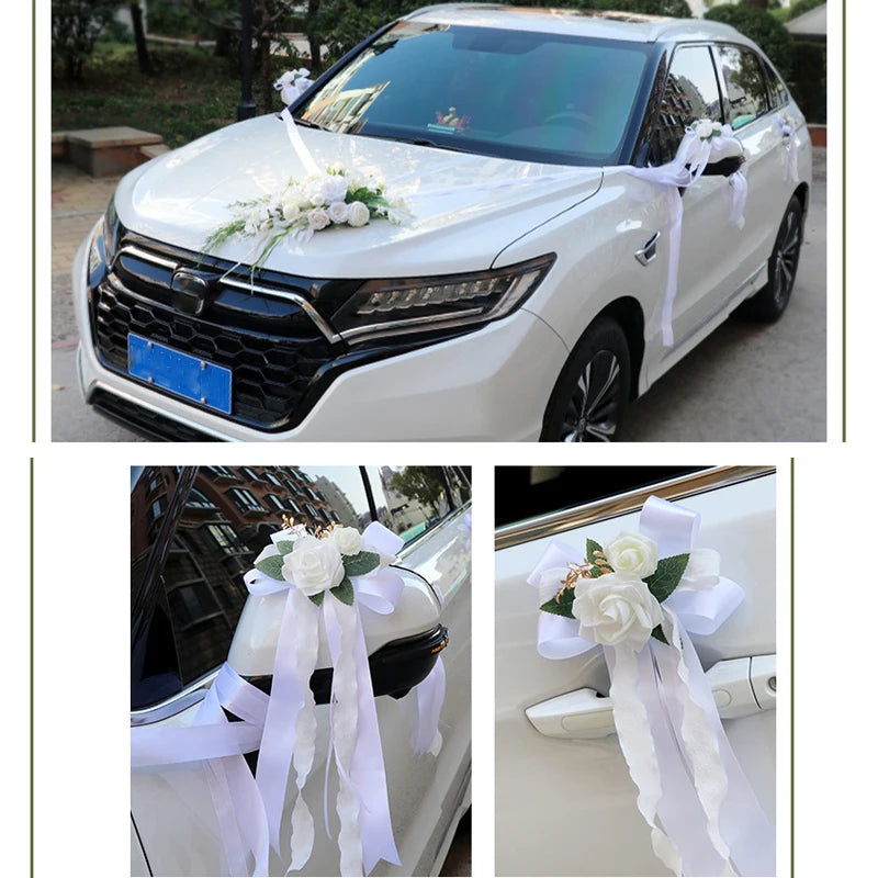 Ensemble de Déco Florale Blanche pour Véhicule Mariage Chic