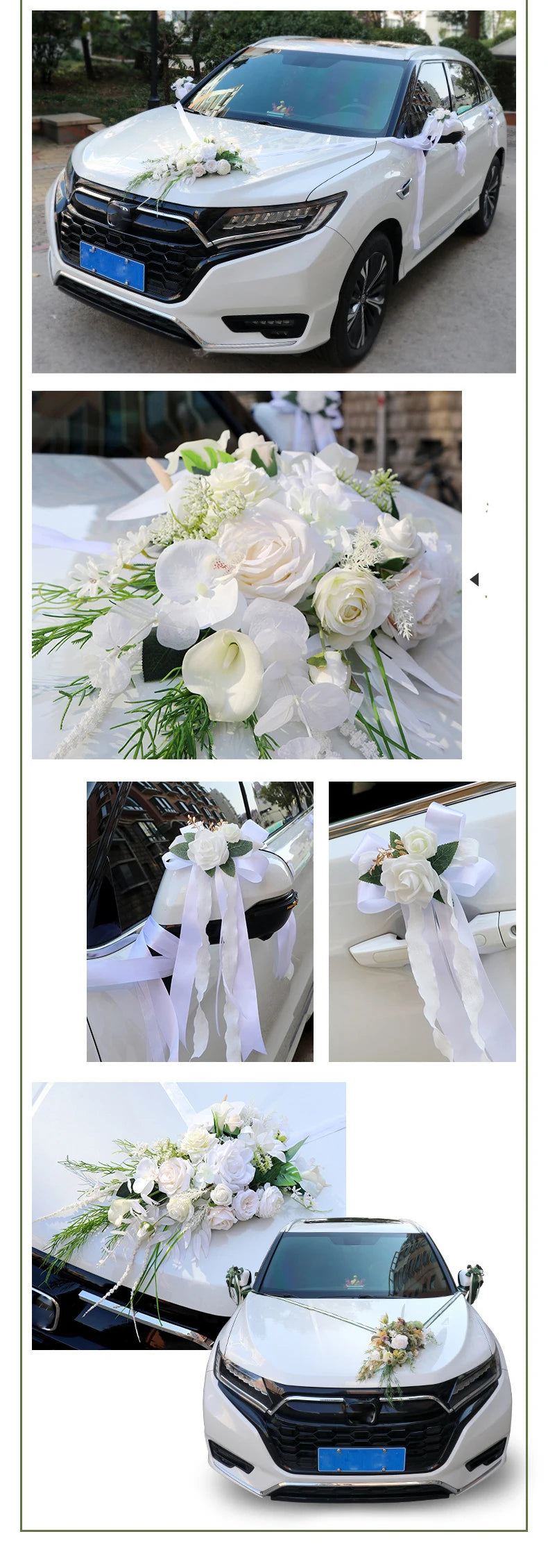 Ensemble de Déco Florale Blanche pour Véhicule Mariage Unique