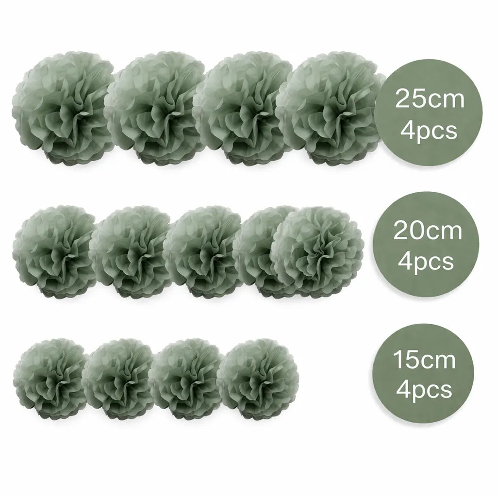 Ensemble de Pompons Décoratifs Vert Sauge chic