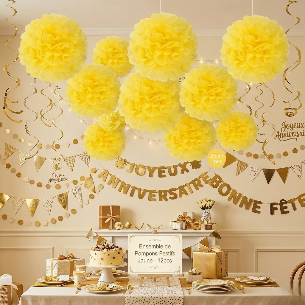 Ensemble de Pompons Festifs Jaune Design