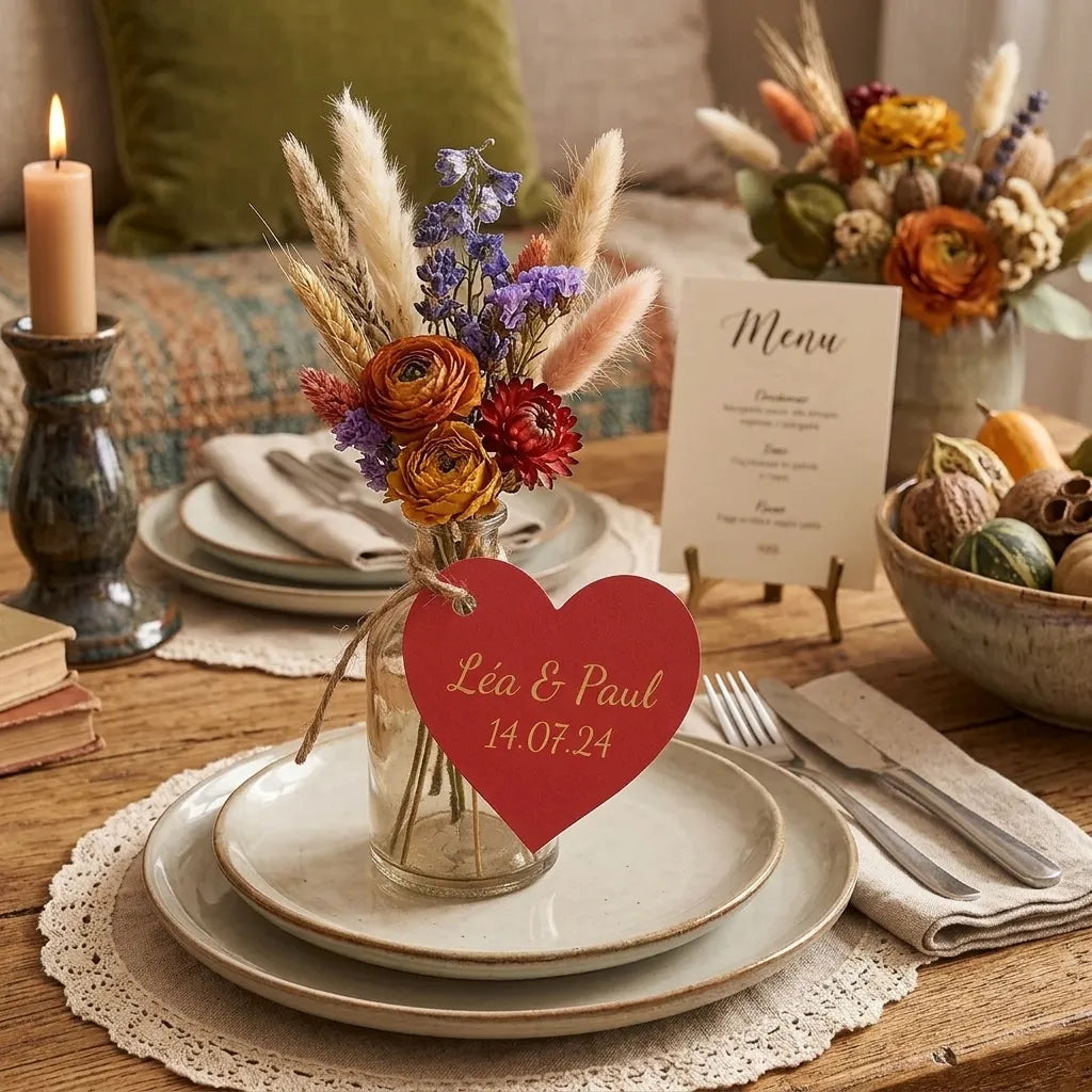 Etiquette Nom Vierge Mariage Cœur Rouge Unique