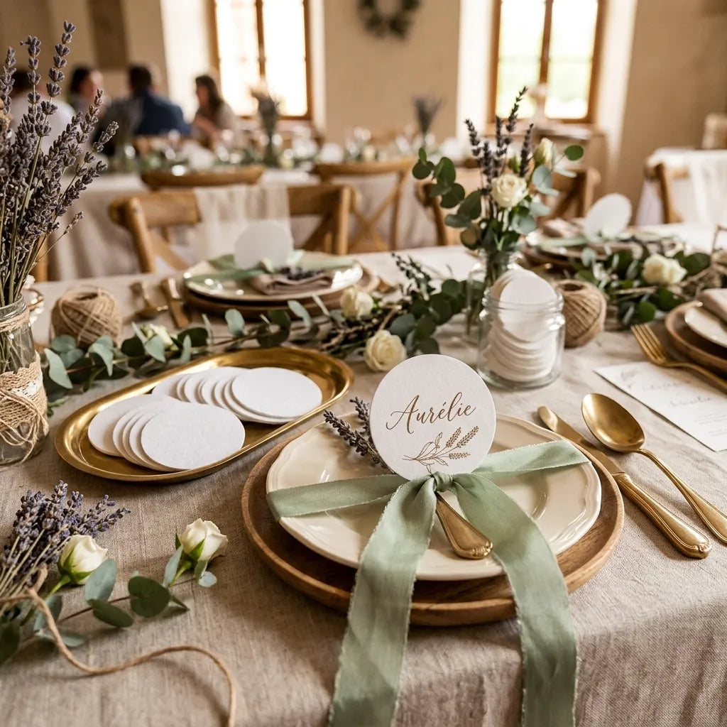 Etiquette Ronde Blanche Marque Place Mariage Unique