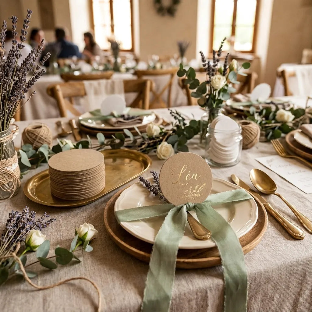 Etiquette pour Noms Mariage en Kraft Unique
