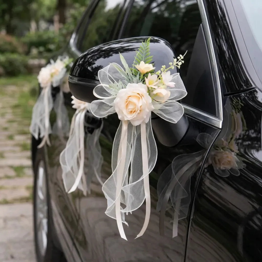 Fleur Champagne Élégante Voiture Mariage Somptueux