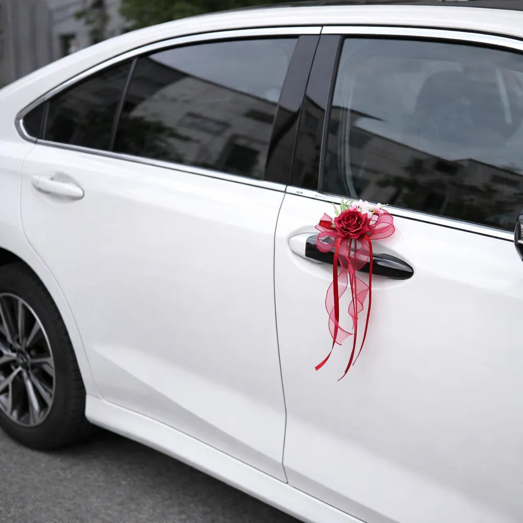 Fleur Rouge Romantique à Ruban pour Voiture Chic