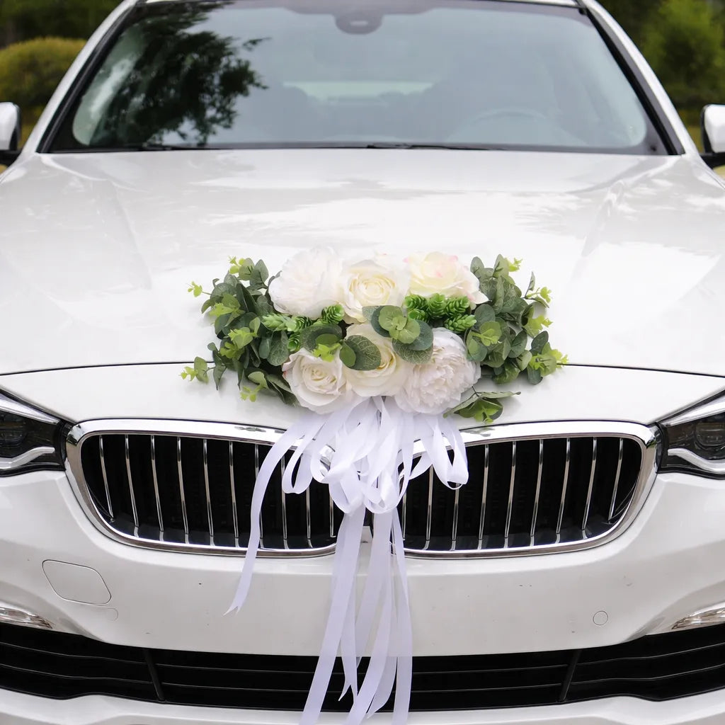 Fleurs Blanches Décoratives Voiture Mariage