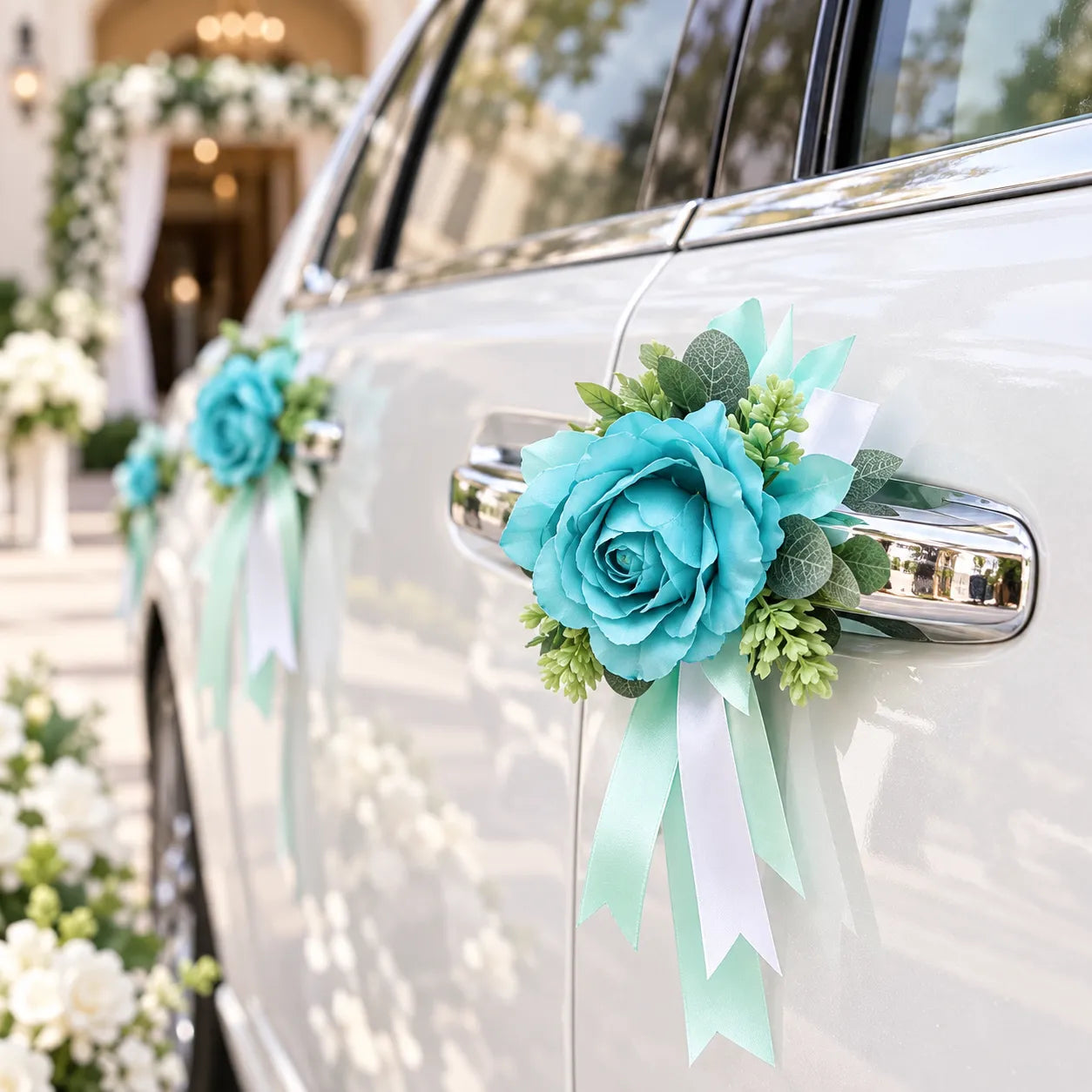 Fleurs Bleues Design Voiture Mariage bohème 