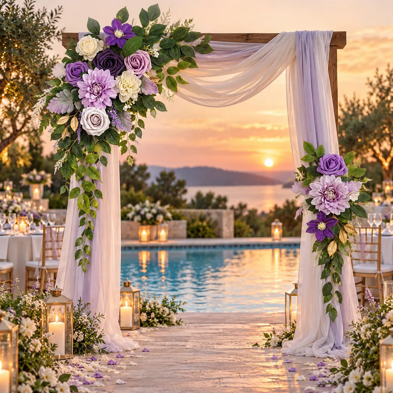 Fleurs Violettes Artificielles Arc Mariage romantique