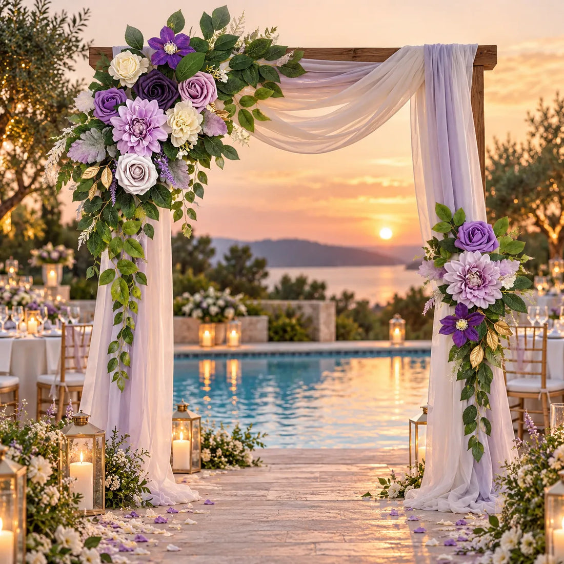 Fleurs Violettes Artificielles Arc Mariage romantique