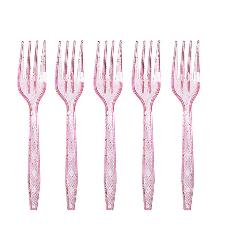 Fourchettes Jetables Roses pailletées