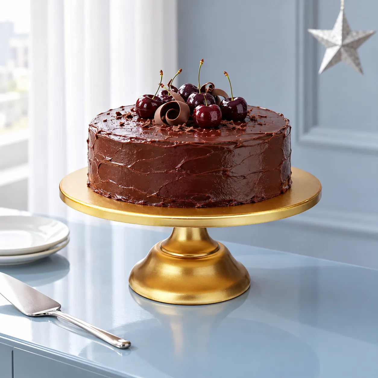 Support à Gâteau Rond Doré Epuré