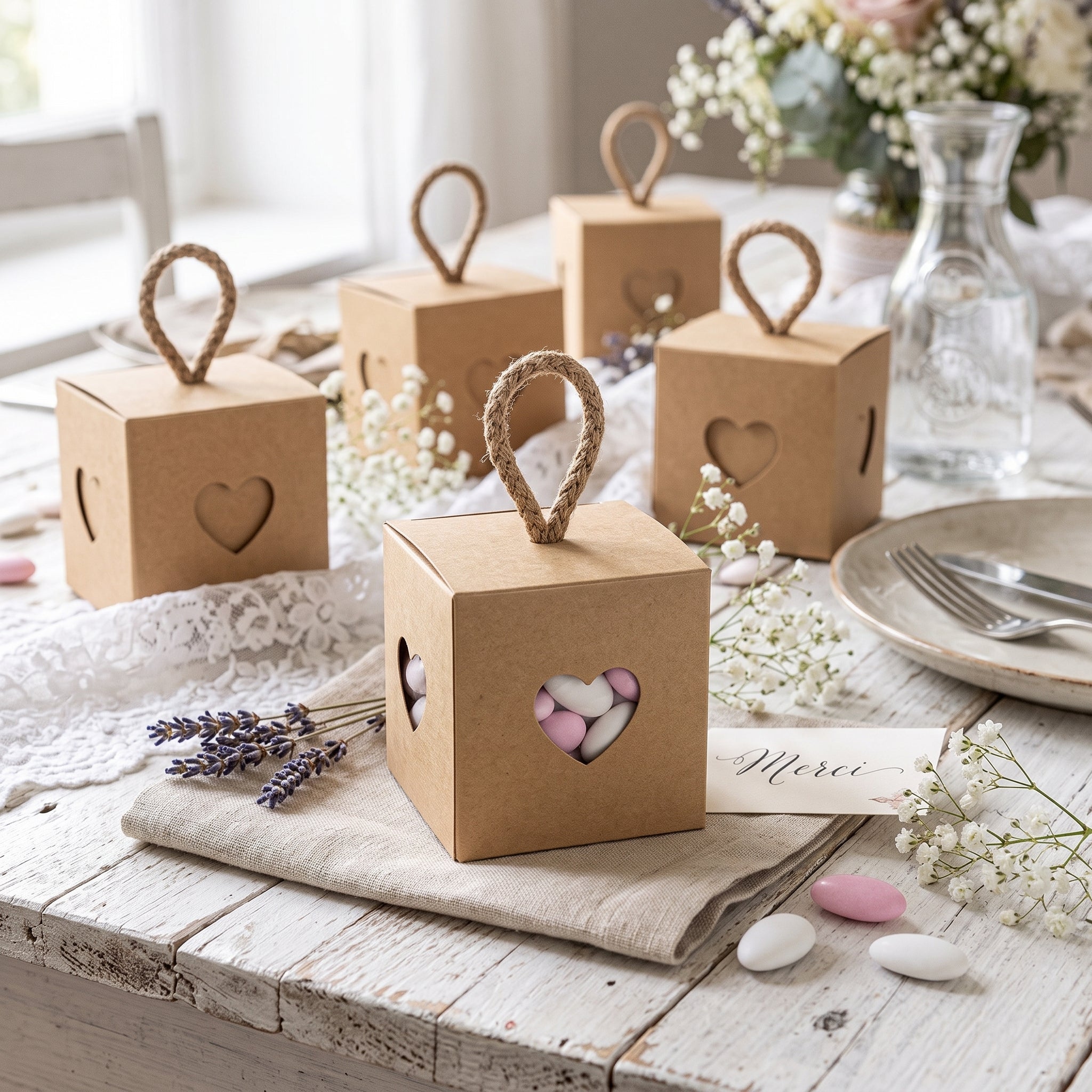 Boîte à Dragées Mariage Élégante Kraft
