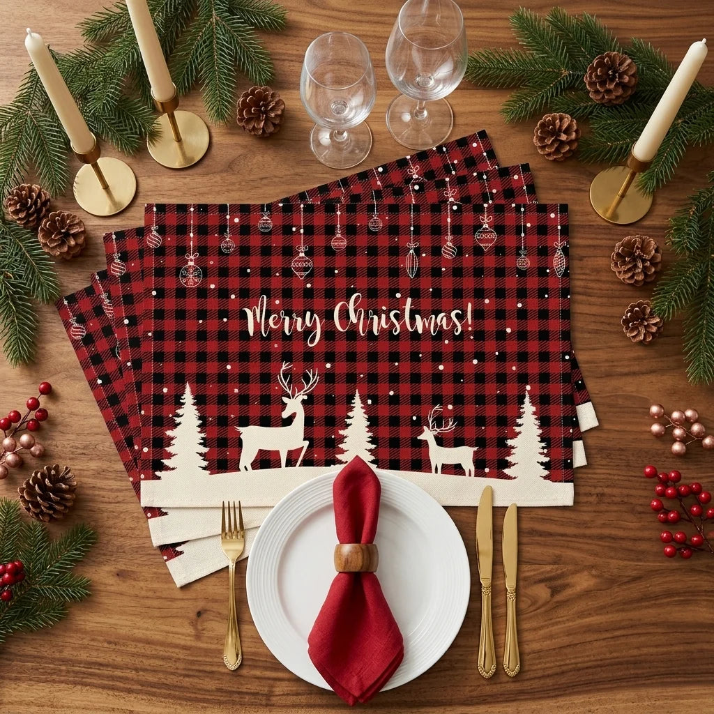 Set de Table Noël Carreaux Rouge et Noir