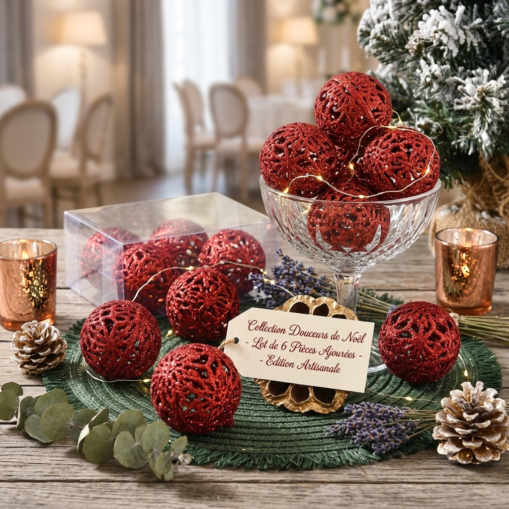 Boules de Noël Rouges Ajourées