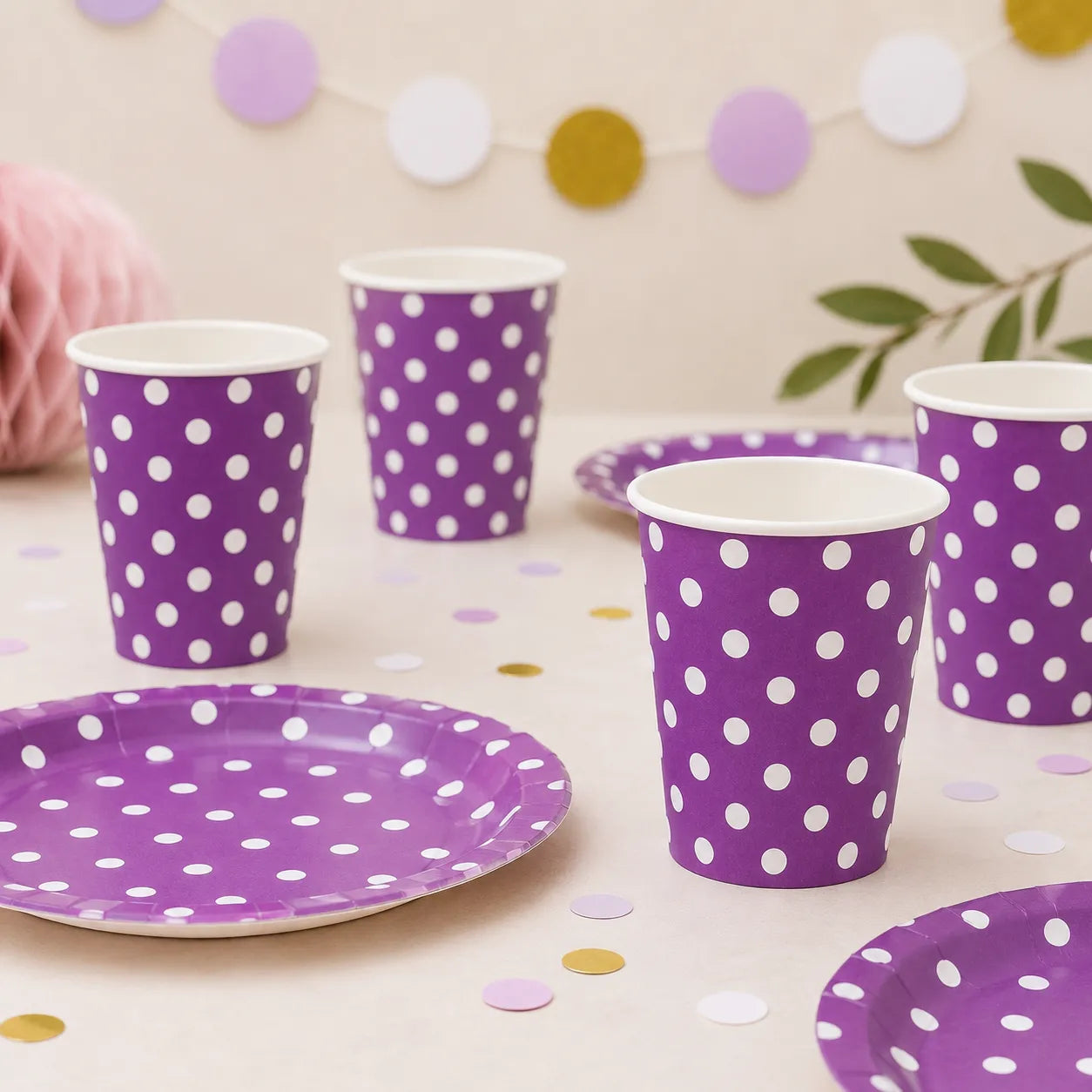 Gobelet Anniversaire à Pois Violet blanc