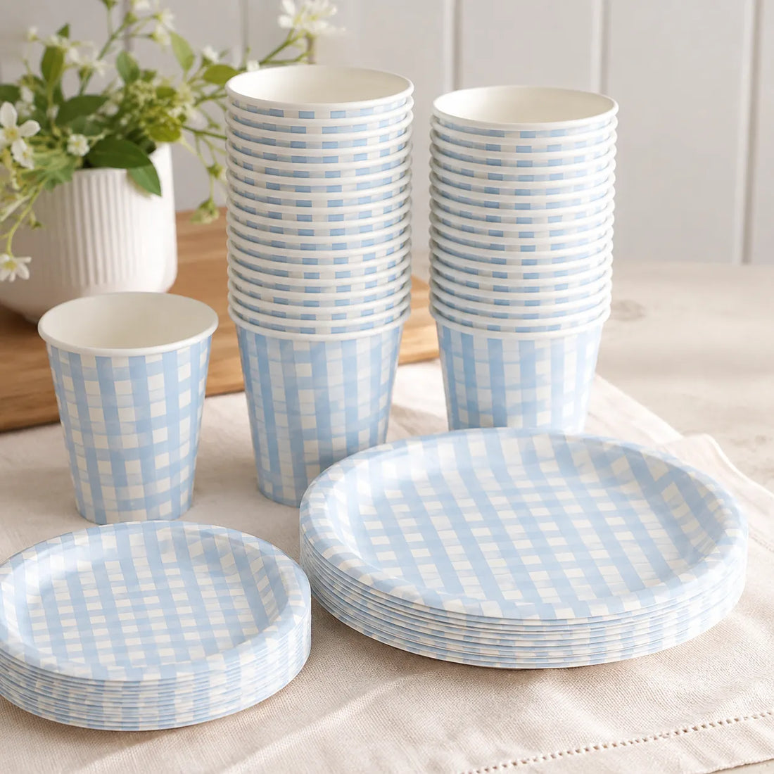 Gobelet Jetable Carreaux Bleu Beau
