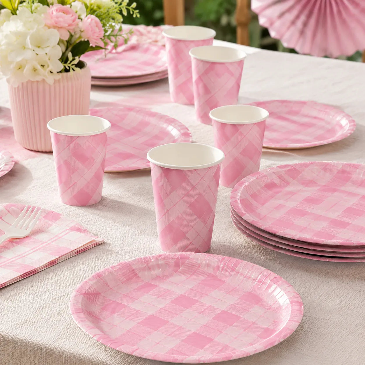 Gobelet Jetable Carreaux Rose Kawai