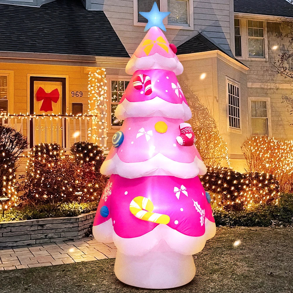 Grand Sapin de Noël Rose Gonflable