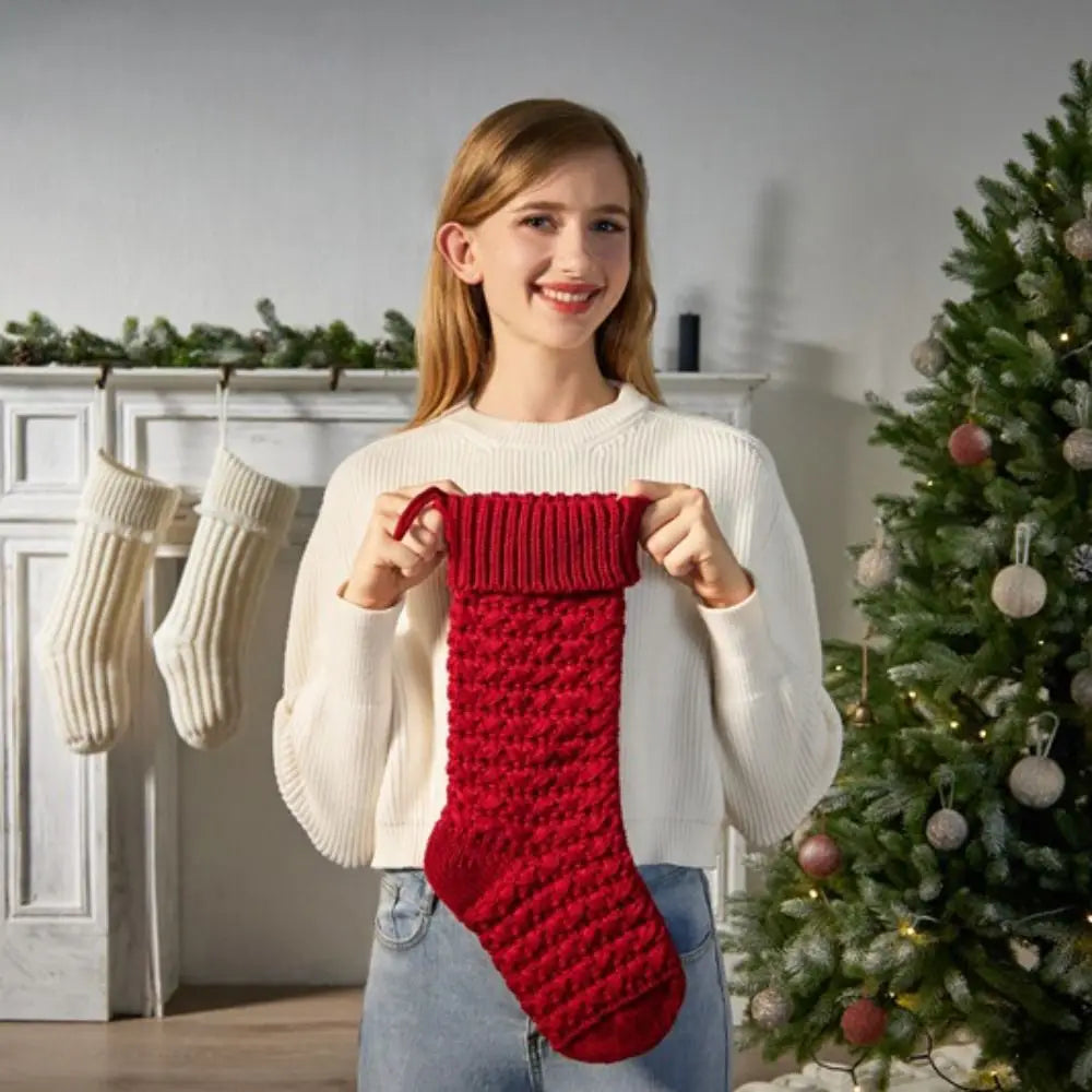 Grande Chaussette de Noël Rouge chaleureux 