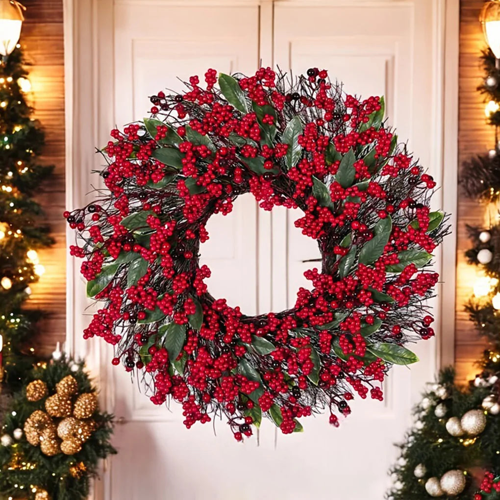 Grande Couronne de Noël Baies de Houx Chic