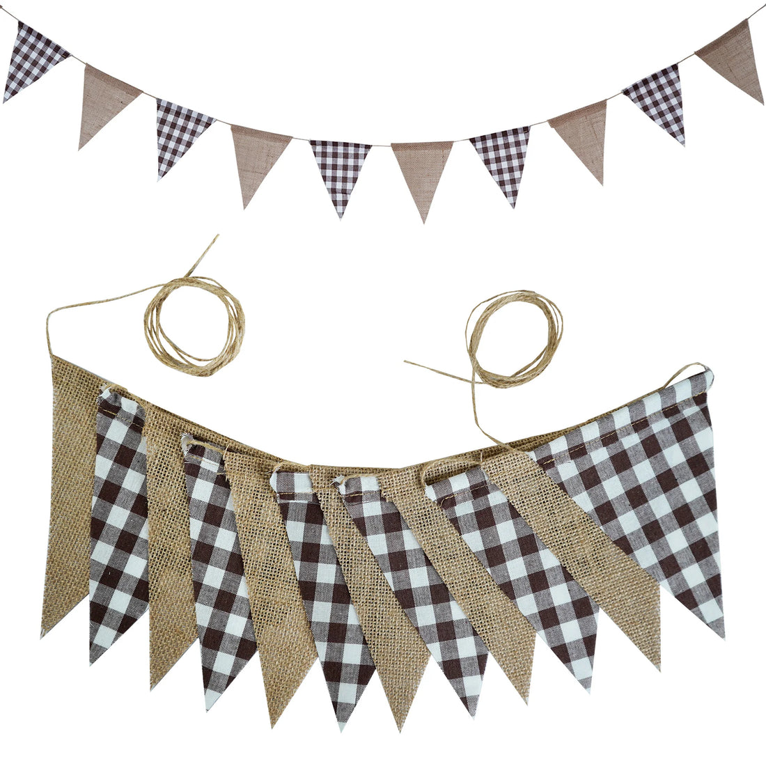 Guirlande Anniversaire Carreaux Marrons et Jute Unique