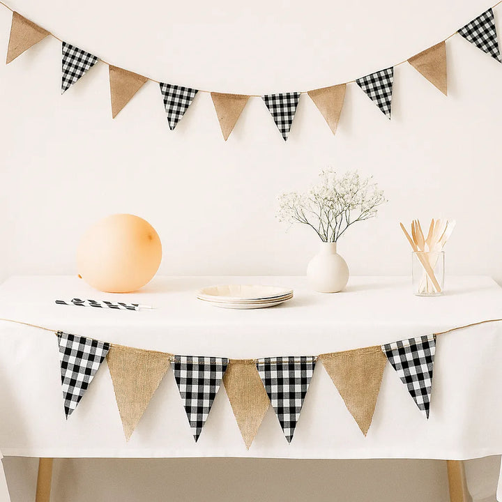 Guirlande Anniversaire Carreaux Noirs-Marrons