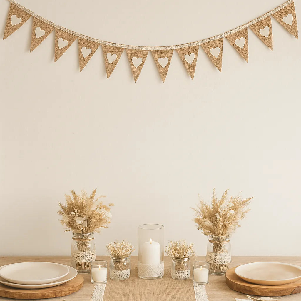 Guirlande Cœur en Jute à Dentelles